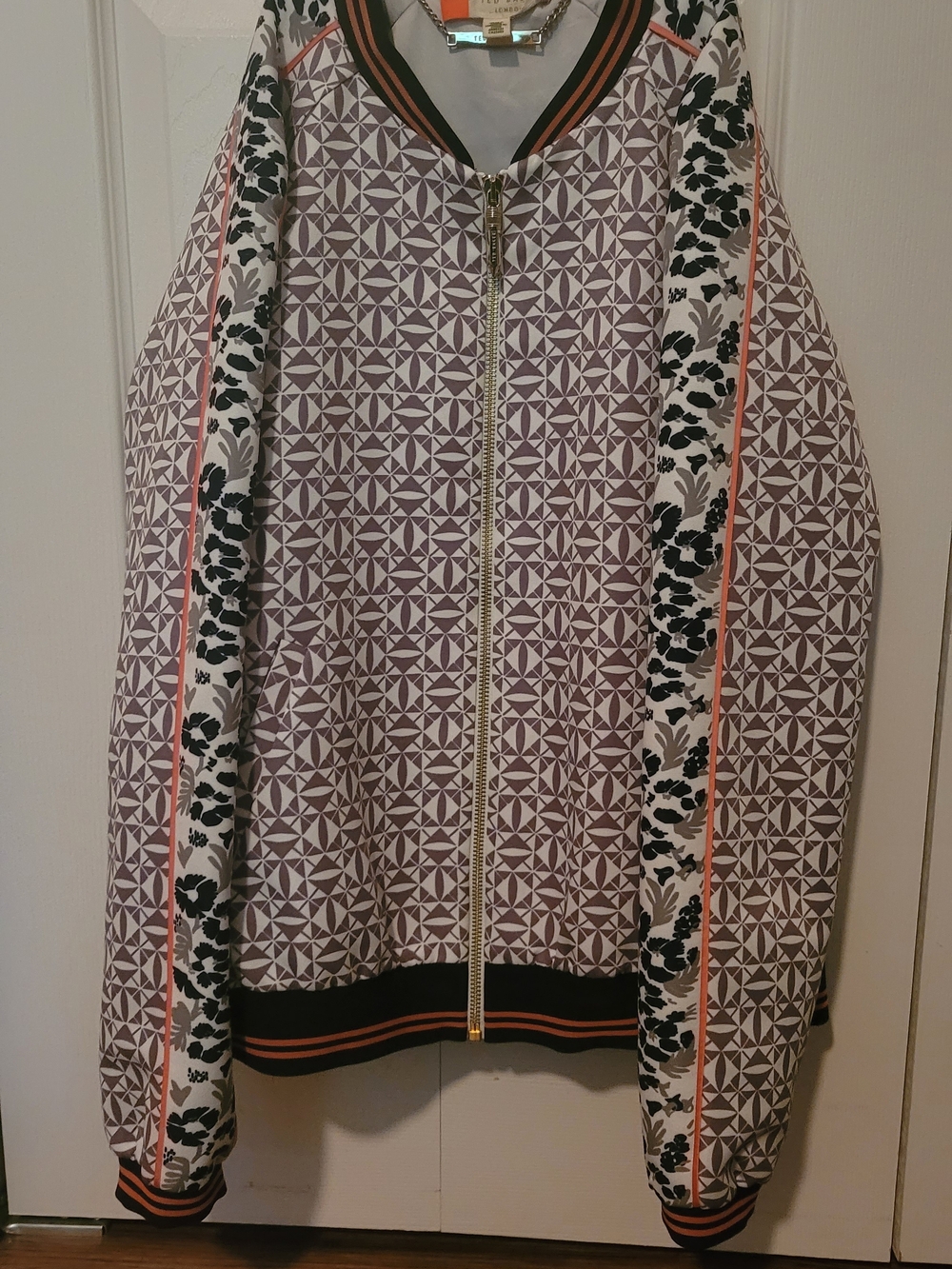Ted Baker Geometric Printed Bomber Jacket in Pink, Sand And Navy